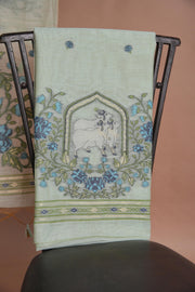 Meadow Motifs Sea Green Pichwai Jamdani Muga Cotton Unstitched Suit Set